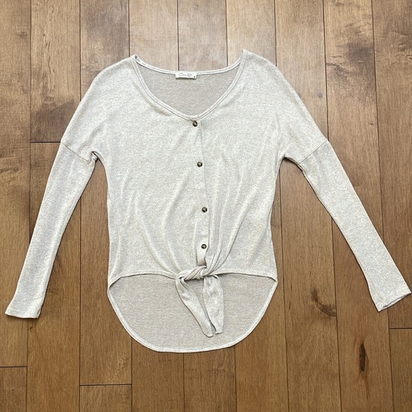 Olivia Rae Button Front cardigan Tie Waist Long Sleeve Boho Blouse oatmeal XS - Picture 4 of 7